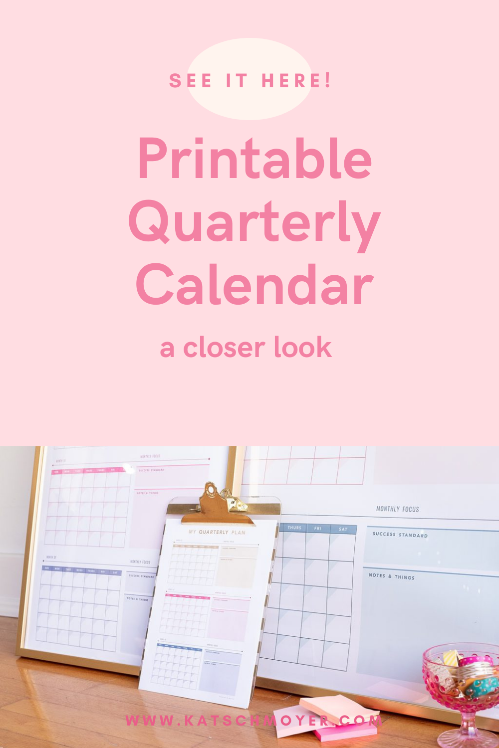 A closer look at the downloadable quarterly printable calendar for 2022 from Kat Schmoyer, business coach and integrator for small businesses